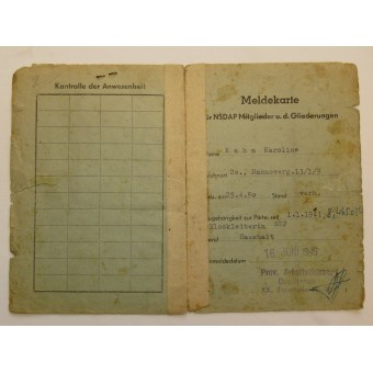 Rekisteröintikortti NSDAP: n jäsenelle ja sen muodostelmille. Espenlaub militaria